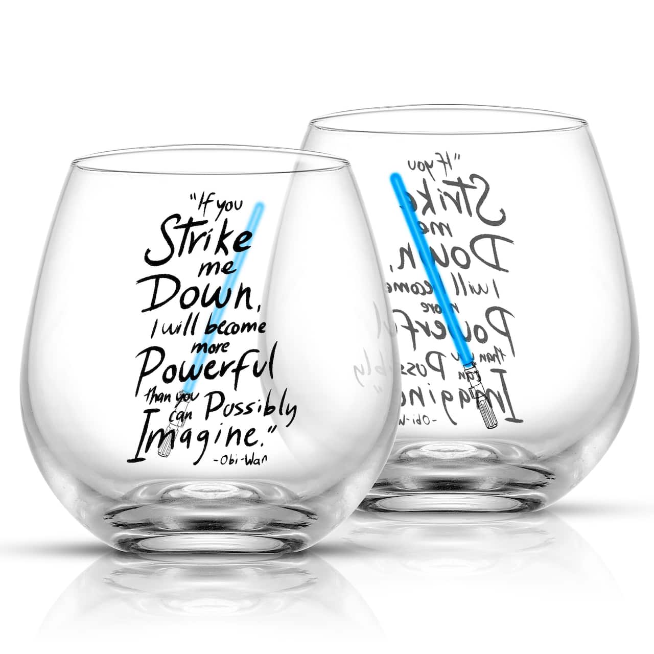 JoyJolt&#xAE; Star Wars&#x2122; 15oz. New Hope Obi-Wan Kenobi Blue Lightsaber Stemless Drinking Glass, 2ct.